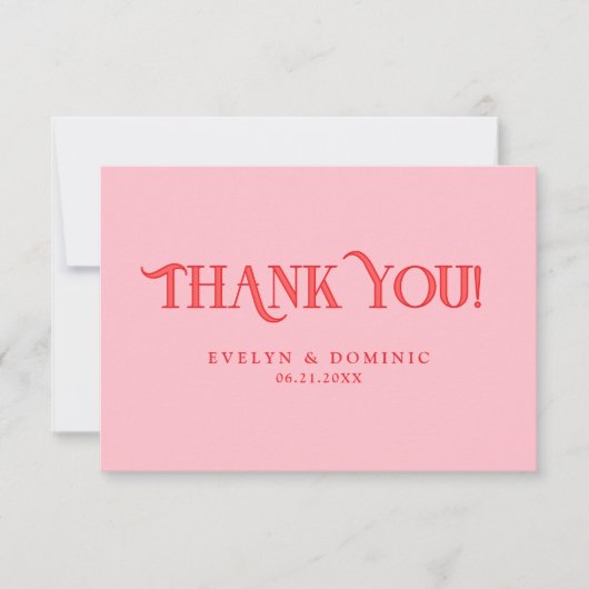 Simple Retro Pink and Red Modern Wedding サンキューカード (正面)