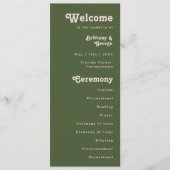 Simple Retro Vibes | オリーブグリーンの結婚式プログラム プログラム (正面)