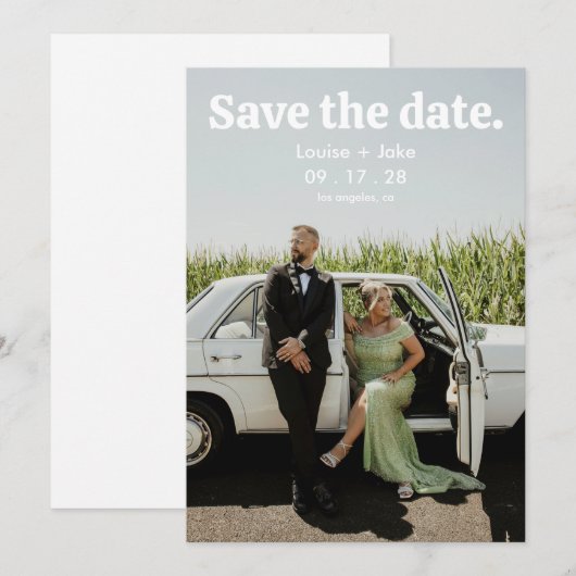 Simple RetroMinimalist Photo Wedding Save the Date 招待状 (正面/裏面)