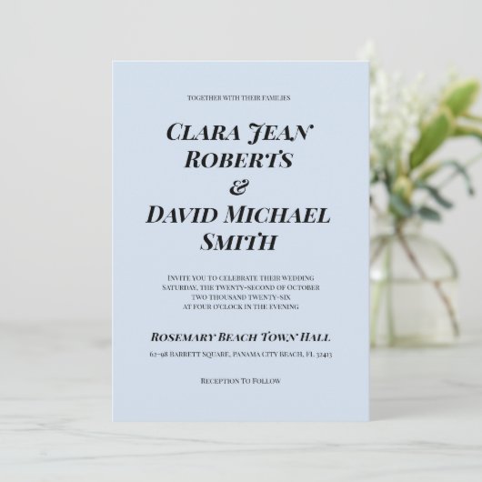 Simple Robin's Blue Minimalist Wedding Invitation 招待状 (スタンド正面)