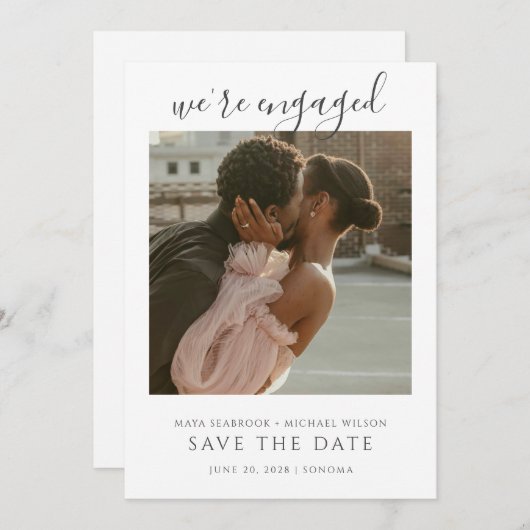 Simple Romantic Photo Wedding Save The Date 招待状 (正面/裏面)