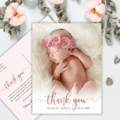Simple Rose Gold Script Baby Photoありがとう ポストカード