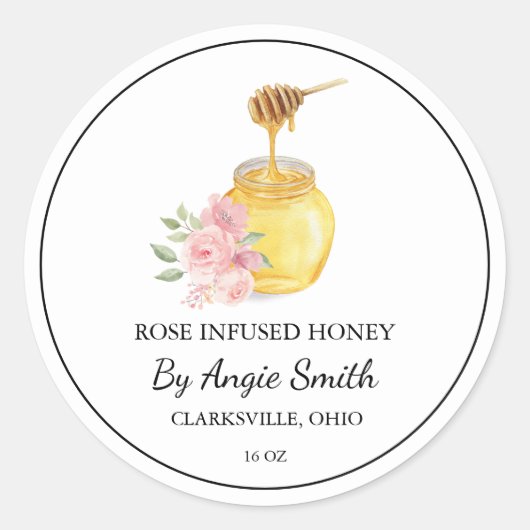 Simple Rose Infused Honey Label ラウンドシール (正面)