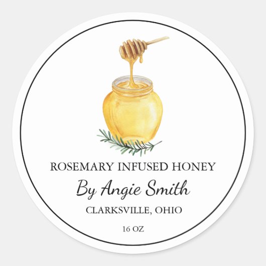 Simple Rosemary Infused Honey Label ラウンドシール (正面)