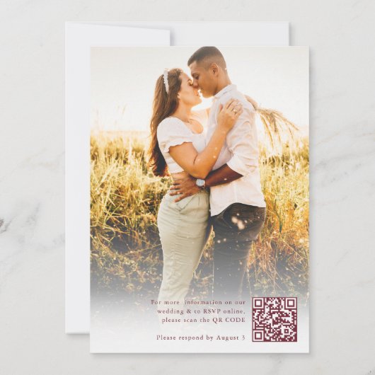 Simple Rustic Boho Chic Photo QR Code Wedding 招待状 (裏面)