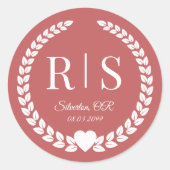 Simple Rustic Dusty Rose Monogram ラウンドシール (正面)