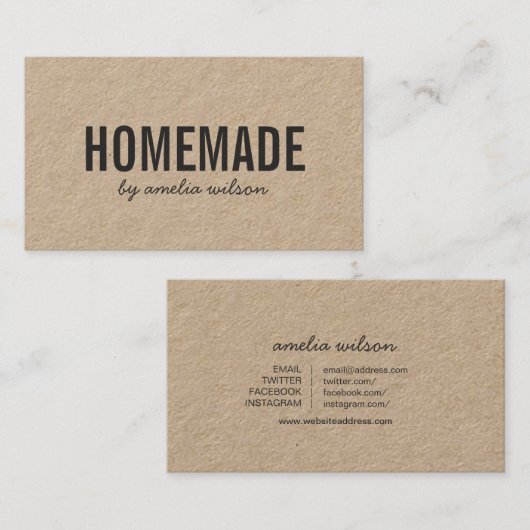 Simple Rustic Homemade Social Media Kraft 名刺 (正面/裏面)