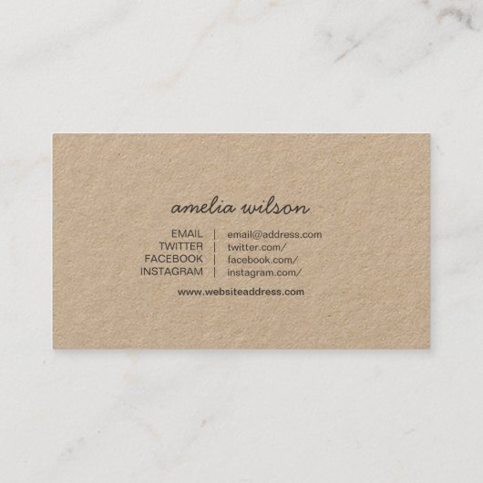 Simple Rustic Homemade Social Media Kraft 名刺 (裏面)