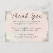 Simple Rustic Watercolor Peach and Green Wedding サンキューカード (正面)
