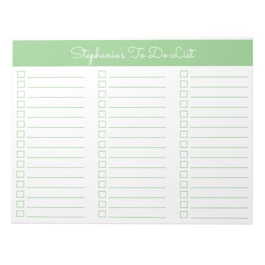 Simple Sage Green 8.5x11 Three Column Checklist ノートパッド (正面)