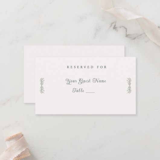 Simple Sage Green Botanical Minimalist Wedding プレイスカード (正面/裏面インサイチュ)