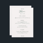 Simple Sage Green Botanical Minimalist Wedding メニュー<br><div class="desc">Elevate your reception tables with this elegant sage green botanical wedding menu card. Featuring soft watercolor greenery and clean minimalist typography, this design adds a refined and natural touch to your table décor. Perfect for garden, rustic, or nature-inspired weddings, it beautifully coordinates with greenery-themed wedding stationery. Personalize with your meal...</div>