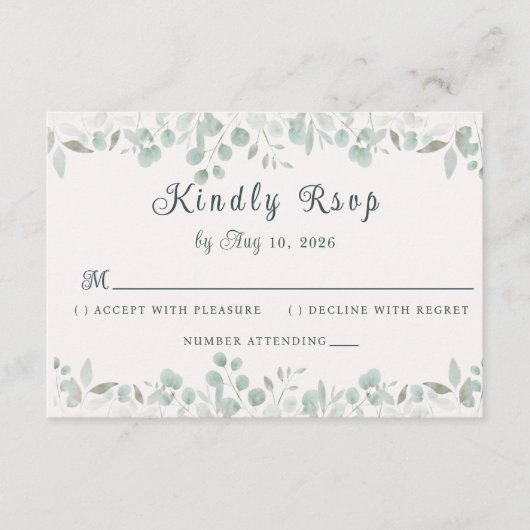 Simple Sage Green Botanical Minimalist Wedding 出欠カード (正面)