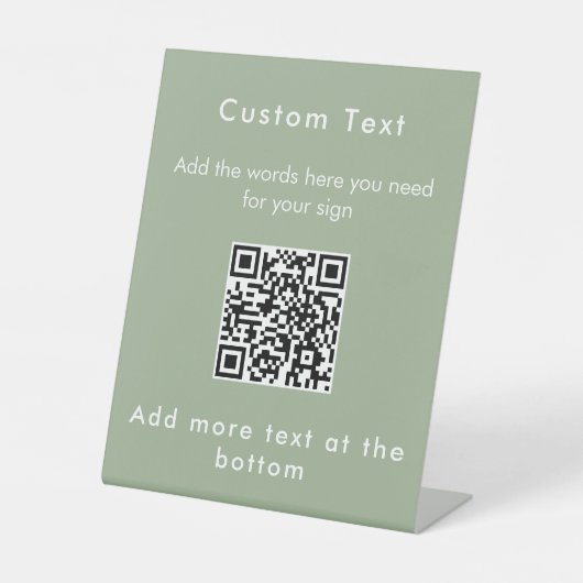 Simple Sage Green Custom Modern Text QR Code Sign 台座サイン (正面)