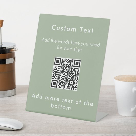 Simple Sage Green Custom Modern Text QR Code Sign 台座サイン (インサイチュ)