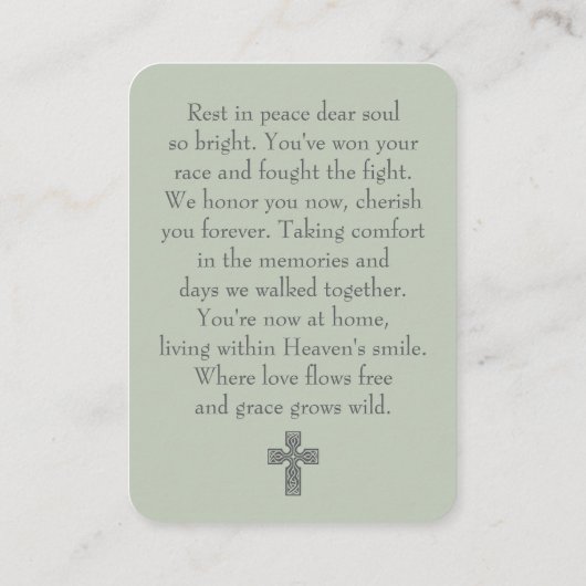 Simple Sage Green Funeral Photo Prayer Card 名刺 (裏面)