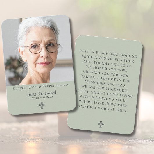 Simple Sage Green Funeral Prayer Card 名刺