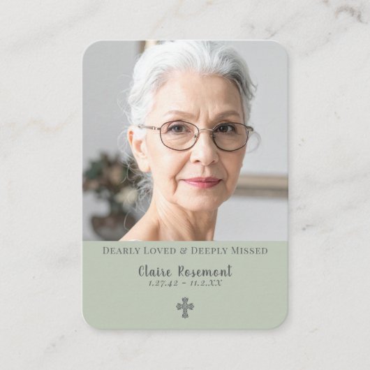 Simple Sage Green Funeral Prayer Card 名刺 (正面)