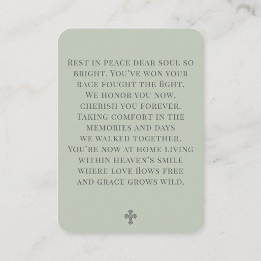 Simple Sage Green Funeral Prayer Card 名刺 (裏面)