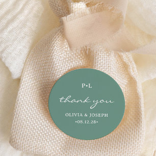 Simple Sage Green with Monogram ウェディング ラウンドシール