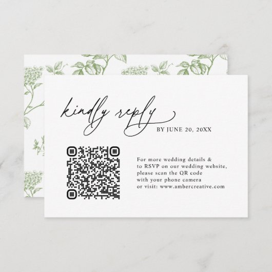 Simple Sage Minimalist QR code Wedding RSVP Cards (正面/裏面)