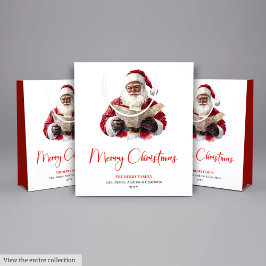 Simple Santa Claus Stylish Modern Holiday Gift Bag ミディアムペーパーバッグ
