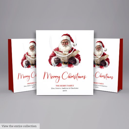 Simple Santa Claus Stylish Modern Holiday Gift Bag ミディアムペーパーバッグ