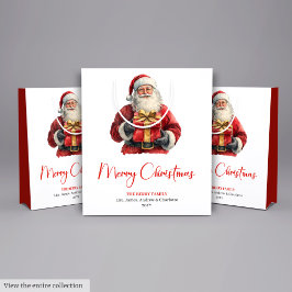 Simple Santa Claus Stylish Modern Holiday Gift Bag ミディアムペーパーバッグ