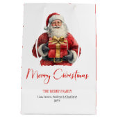 Simple Santa Claus Stylish Modern Holiday Gift Bag ミディアムペーパーバッグ (裏面)