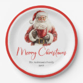 Simple Santa Claus Stylish Modern Holiday Plate ペーパープレート (正面)