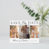 Simple Save the Date 3 Photo & Floral Wedding 案内ポストカード (スタンド正面)