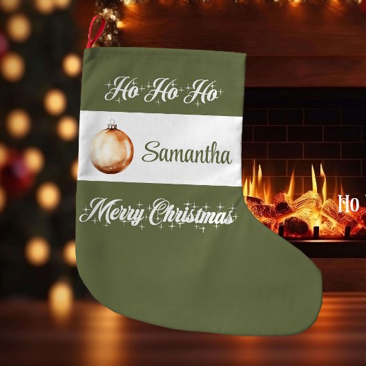 Simple Scandinavian neutral personalized christmas ラージクリスマスストッキング