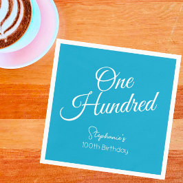 Simple Script モダン Aqua Blue 100誕生日 スタンダードカクテルナプキン