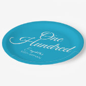 Simple Script モダン Aqua Blue 100誕生日 ペーパープレート (アングル)