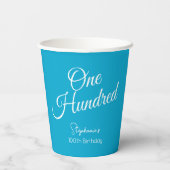 Simple Script モダン Aqua Blue 100誕生日 紙コップ (裏面)