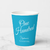 Simple Script モダン Aqua Blue 100誕生日 紙コップ (正面)