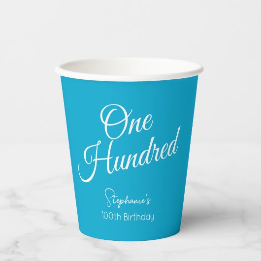 Simple Script モダン Aqua Blue 100誕生日 紙コップ (正面)