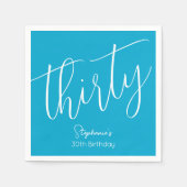 Simple Script モダン Aqua Blue 30th Birthdayパーティー スタンダードカクテルナプキン (正面)