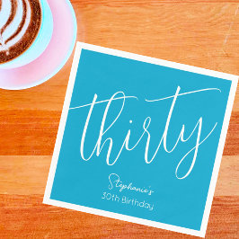 Simple Script モダン Aqua Blue 30th Birthdayパーティー スタンダードカクテルナプキン