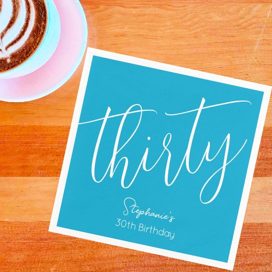 Simple Script モダン Aqua Blue 30th Birthdayパーティー スタンダードカクテルナプキン