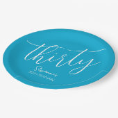 Simple Script モダン Aqua Blue 30th Birthdayパーティー ペーパープレート (アングル)