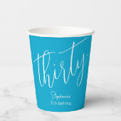 Simple Script モダン Aqua Blue 30th Birthdayパーティー 紙コップ (裏面)
