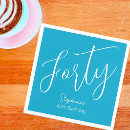 Simple Script モダン Aqua Blue 40th Birthdayパーティー スタンダードカクテルナプキン