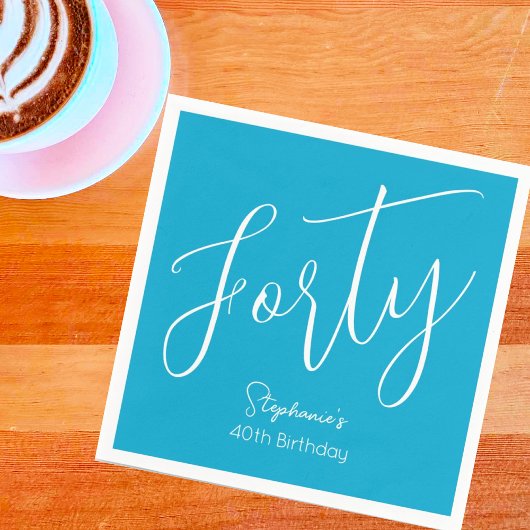 Simple Script モダン Aqua Blue 40th Birthdayパーティー スタンダードカクテルナプキン