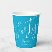 Simple Script モダン Aqua Blue 40th Birthdayパーティー 紙コップ (裏面)
