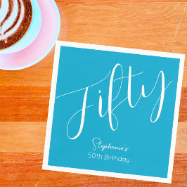 Simple Script モダン Aqua Blue 50誕生日 スタンダードカクテルナプキン