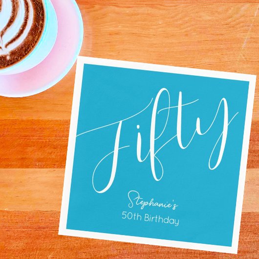 Simple Script モダン Aqua Blue 50誕生日 スタンダードカクテルナプキン