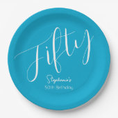 Simple Script モダン Aqua Blue 50誕生日 ペーパープレート (正面)