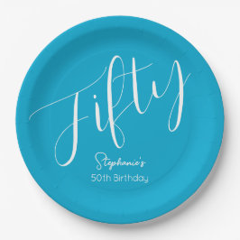 Simple Script モダン Aqua Blue 50誕生日 ペーパープレート