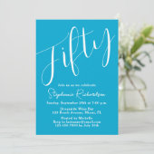 Simple Script モダン Aqua Blue 50誕生日 招待状 (スタンド正面)